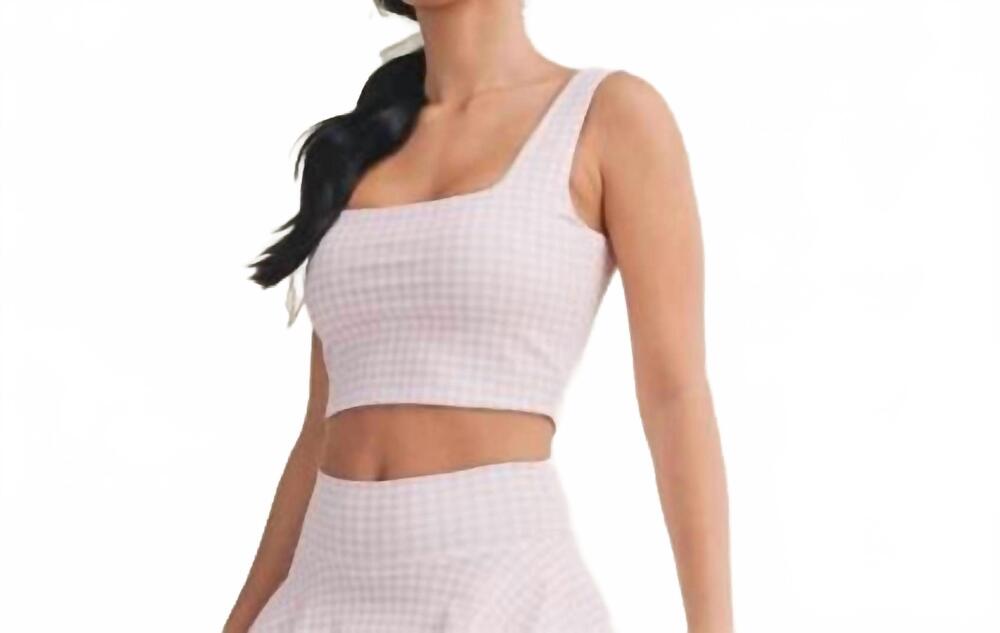 NEW KIMBERLY C gingham print crop with lace trim tank top in white multi